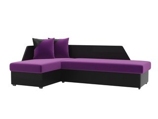Угловой диван-кровать левый Андора, фиолетовый/черный/микровельвет/экокожа