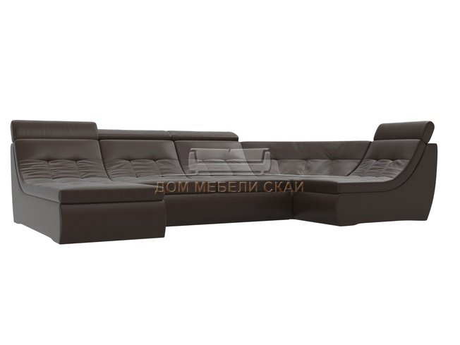 П-образный угловой диван Холидей Люкс, коричневый/экокожа