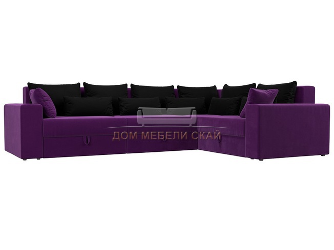 Угловой диван-кровать правый Майами Long, фиолетовый/черный/микровельвет
