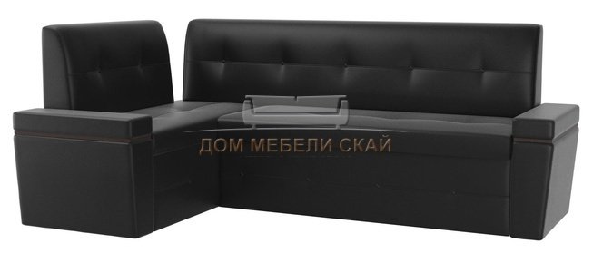 Кухонный угловой диван левый Деметра, черный/экокожа