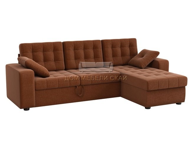 Угловой диван-кровать правый Камелот, коричневый/рогожка