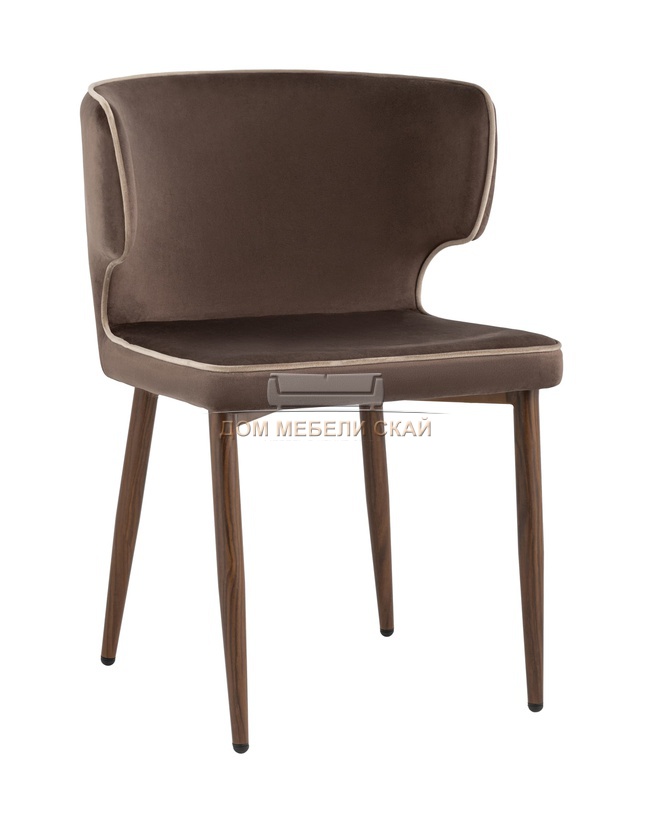 Стул Матео с кантом, велюровый коричневого цвета/ножки дерево
