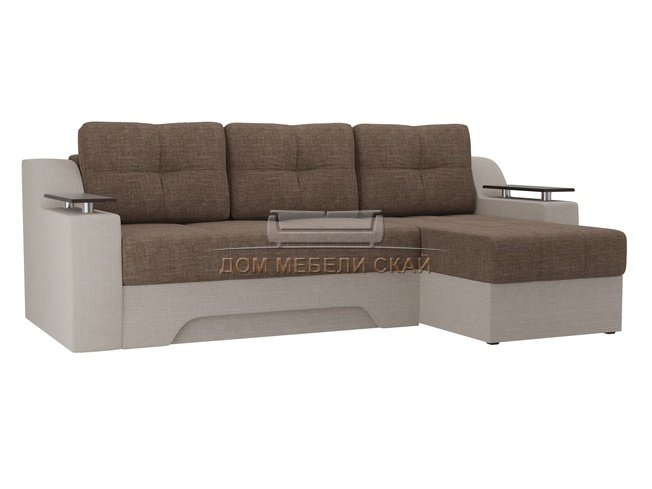 Угловой диван-кровать правый Сенатор, коричневый/бежевый/рогожка