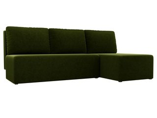 Угловой диван-кровать правый Поло, зеленый/микровельвет