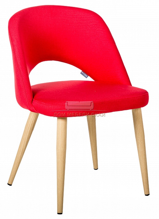 Стул-кресло Lars, велюровый красного цвета/натуральный дуб