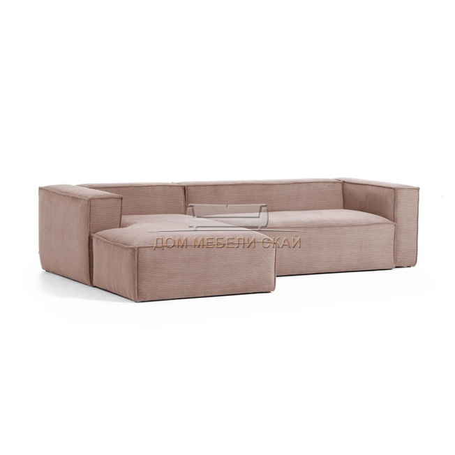Угловой диван 3-местный Blok левый с шезлонгом, розовый