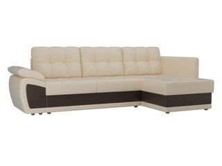 Угловой диван-кровать правый Нэстор прайм, бежевый/коричневый/экокожа