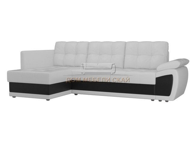 Угловой диван-кровать левый Нэстор прайм, белый/черный/экокожа