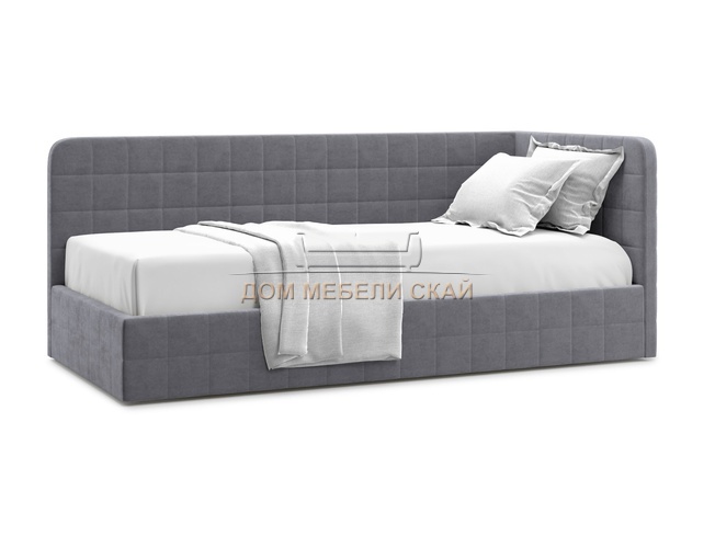 Кровать-кушетка мягкая Tichina 120x200 с ПМ, правая/серый велюр velutto 32