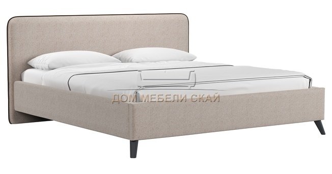 Кровать двуспальная Миа 180х200 с ПМ, купер 03 жаккард бежевый/кант лайт 10 велюр коричневый