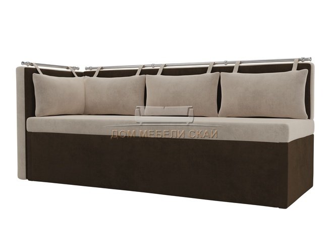Кухонный угловой диван со спальным местом левый Метро, бежевый/коричневый/велюр
