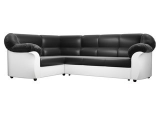 Угловой диван-кровать левый Карнелла, черный/белый/экокожа