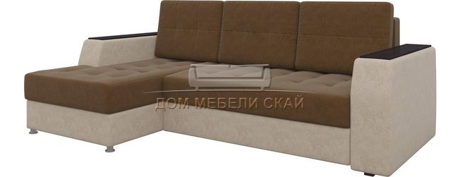 Угловой диван-кровать левый Эмир Б/С, коричневый/бежевый/микровельвет