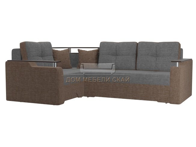 Угловой диван-кровать левый Комфорт, серый/коричневый/рогожка
