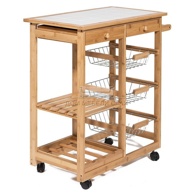 Столик передвижной кухонный разделочный mod. JW3-2063, натуральный/белый