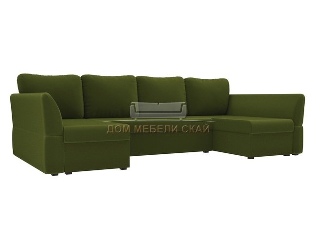 П-образный угловой диван Гесен, зеленый/микровельвет