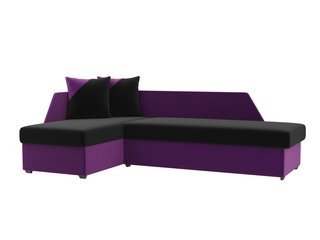 Угловой диван-кровать левый Андора, черный/фиолетовый/микровельвет