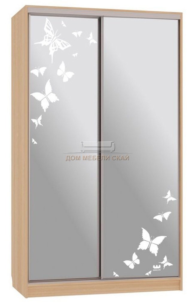 Шкаф-купе 2-дверный зеркальный Рио 4-600, дуб сонома/бабочки