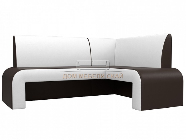 Кухонный угловой диван правый Кармен, коричневый/белый/экокожа