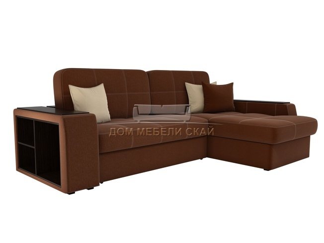 Угловой диван-кровать правый Брюссель, коричневый/рогожка