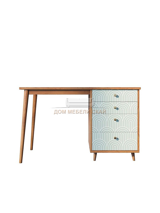 Стол рабочий Berber с большой тумбой, светлое дерево/Print 34