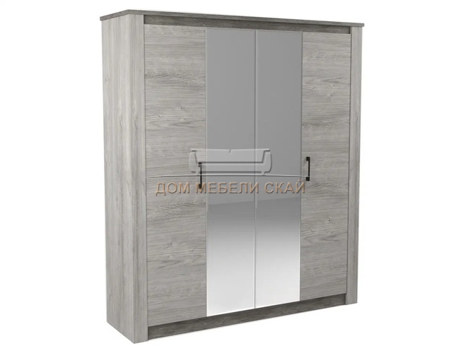 Шкаф 4-дверный с зеркалами Денвер 2300, риббек серый