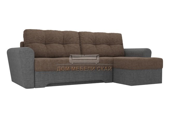 Угловой диван-кровать правый Амстердам, коричневый/серый/рогожка