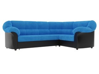 Угловой диван-кровать правый Карнелла, голубой/черный/велюр/экокожа
