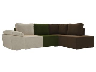 Угловой диван-кровать правый Хавьер, бежевый/зеленый/коричневый/микровельвет