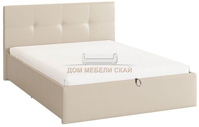 Кровать полутороспальная 140x200 Куба с подъемным механизмом, кремовая экокожа