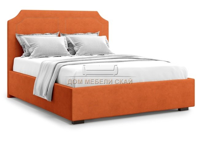 Кровать полутороспальная 140x200 Lago без подъемного механизма, оранжевый велюр velutto 27