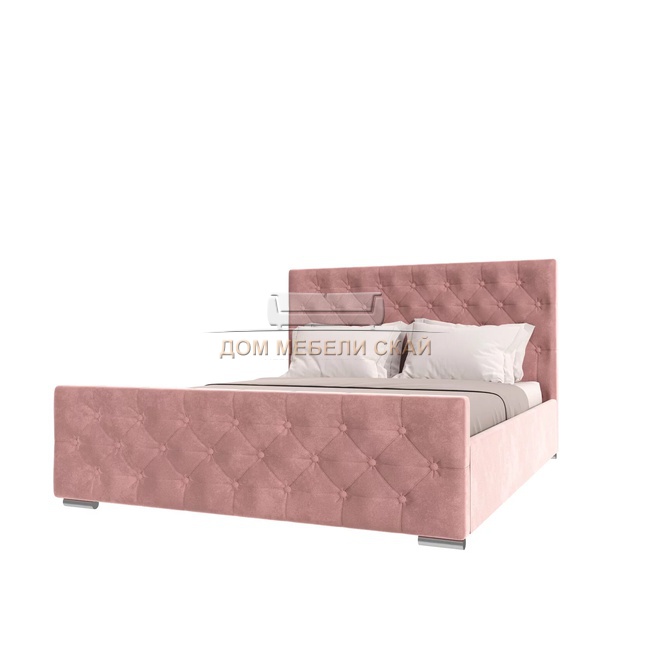 Кровать полутороспальная 140х200 ИНТЕРО с ПМ, велюр розовый