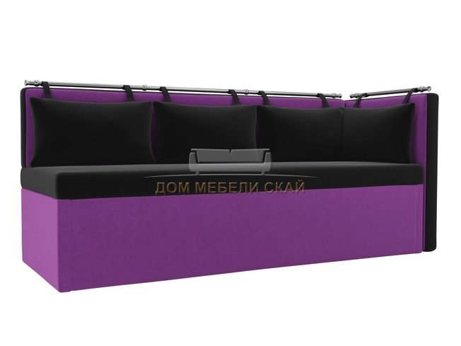 Кухонный угловой диван со спальным местом правый Метро, черный/фиолетовый/микровельвет