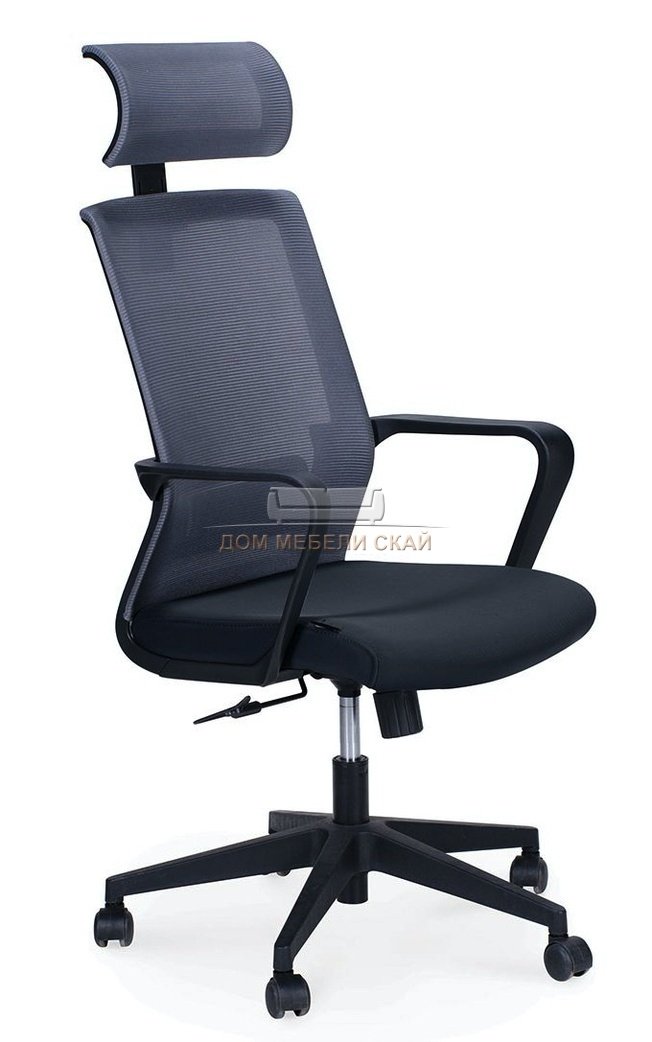 Кресло офисное Интер, база нейлон/черный пластик/серая сетка/черная ткань
