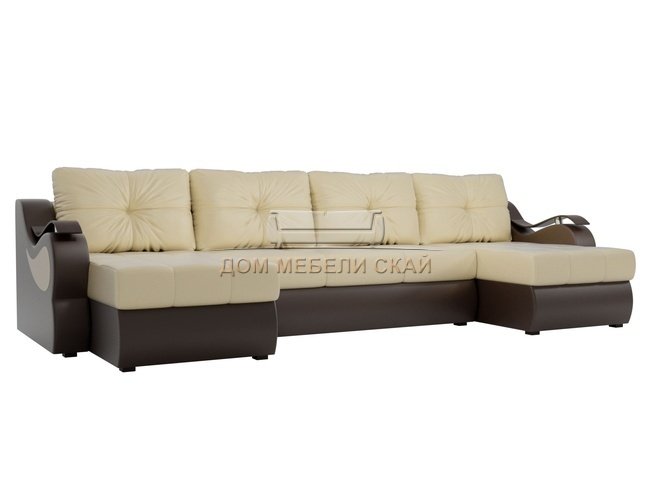 П-образный угловой диван Меркурий, бежевый/коричневый/экокожа