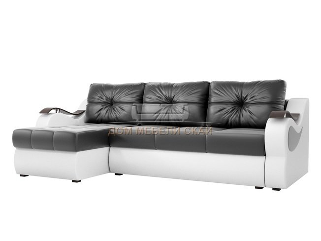 Угловой диван-кровать левый Меркурий, черный/белый/экокожа