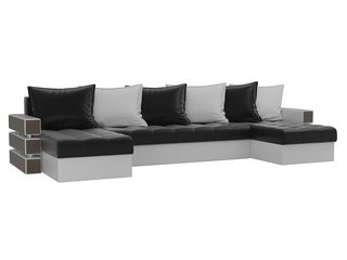 П-образный угловой диван Венеция, черный/белый/экокожа