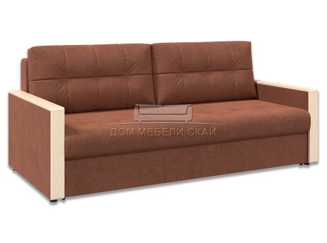 Диван-кровать Норд с декором БНП, коричневый велюр/береза