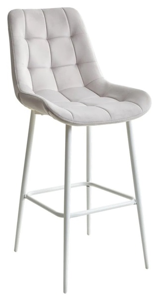 Барный стул ХОФМАН, велюровый светло-серого цвета H-09/белый каркас