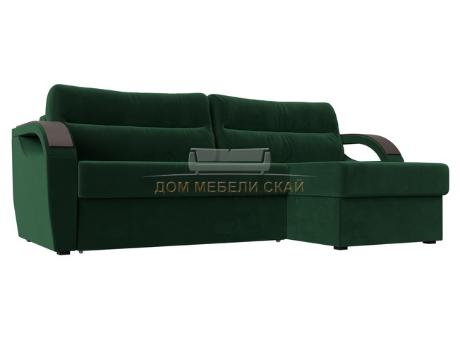 Угловой диван-кровать правый Форсайт, зеленый/велюр