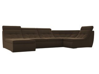 П-образный угловой диван Холидей Люкс, коричневый/микровельвет