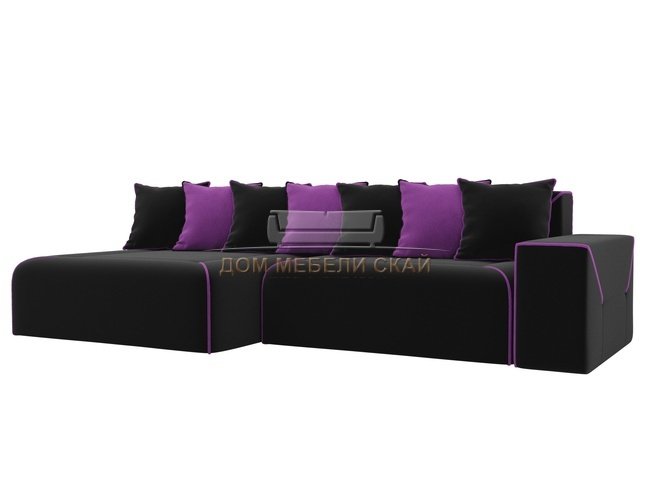 Угловой диван-кровать левый Кёльн, черный/фиолетовый/микровельвет