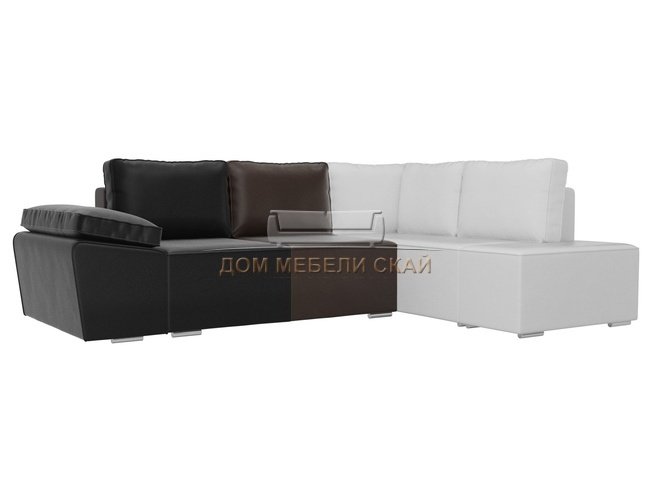 Угловой диван-кровать правый Хавьер, черный/коричневый/белый/экокожа