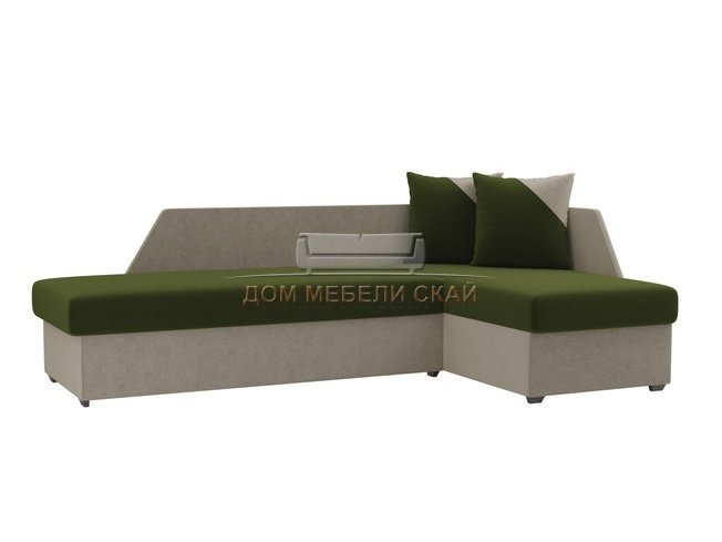 Угловой диван-кровать правый Андора, зеленый/бежевый/микровельвет