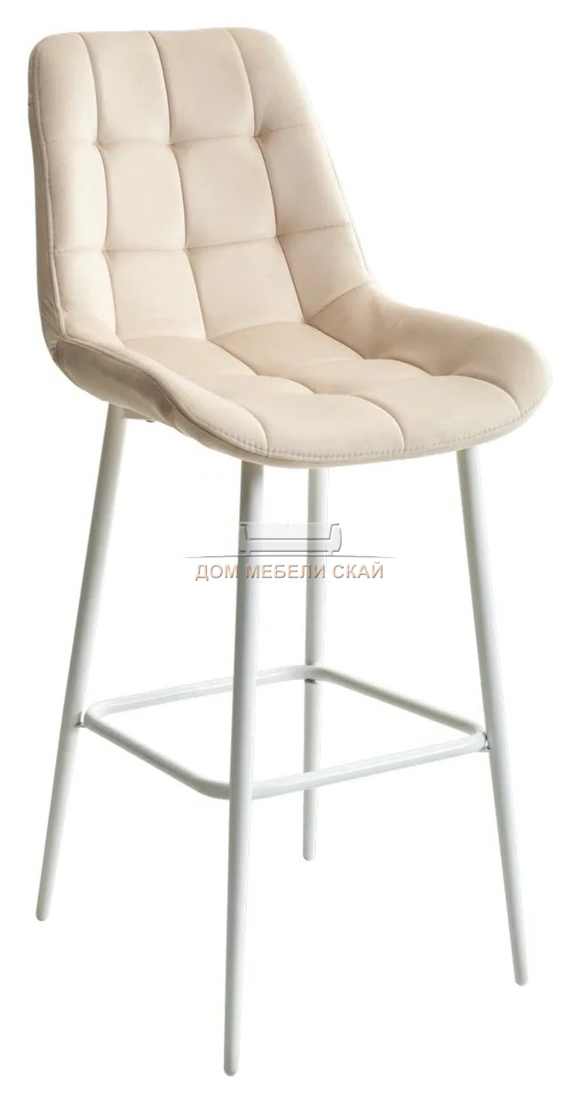 Барный стул ХОФМАН, велюровый бежевого цвета H-06/белый каркас