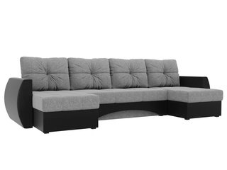 П-образный угловой диван Сатурн, серый /черный/рогожка/экокожа