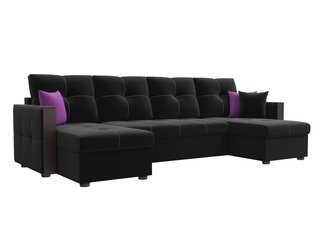 П-образный угловой диван Валенсия, черный/микровельвет