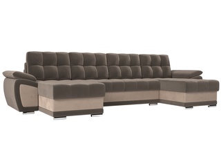 П-образный угловой диван Нэстор, коричневый/бежевый/велюр