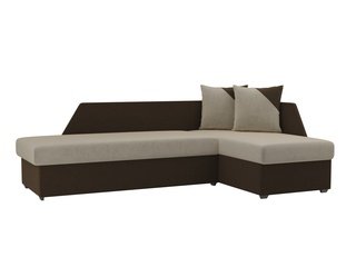 Угловой диван-кровать правый Андора, бежевый/коричневый/микровельвет