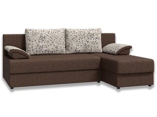 Угловой диван-кровать Лира без боковин, коричневый/рогожка/велюр розы